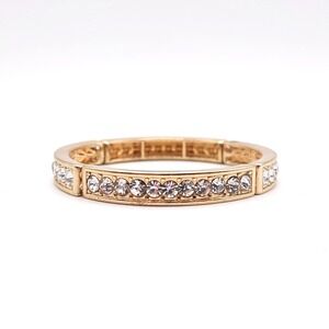 Gold Tone Clear Rhinestone Round Stretch Bracelet 7 Inch